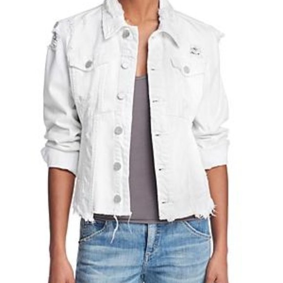 Blank NYC Jackets & Blazers - BLANK NYC Frayed Distressed Denim Jacket white